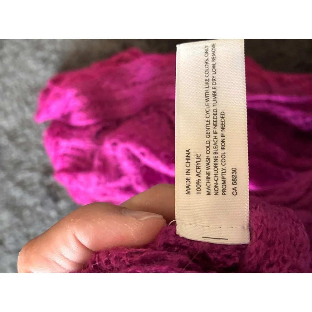 Magenta Pink Open Knit Infinity Scarf Lightweight Pointelle Crochet Loop Scarf